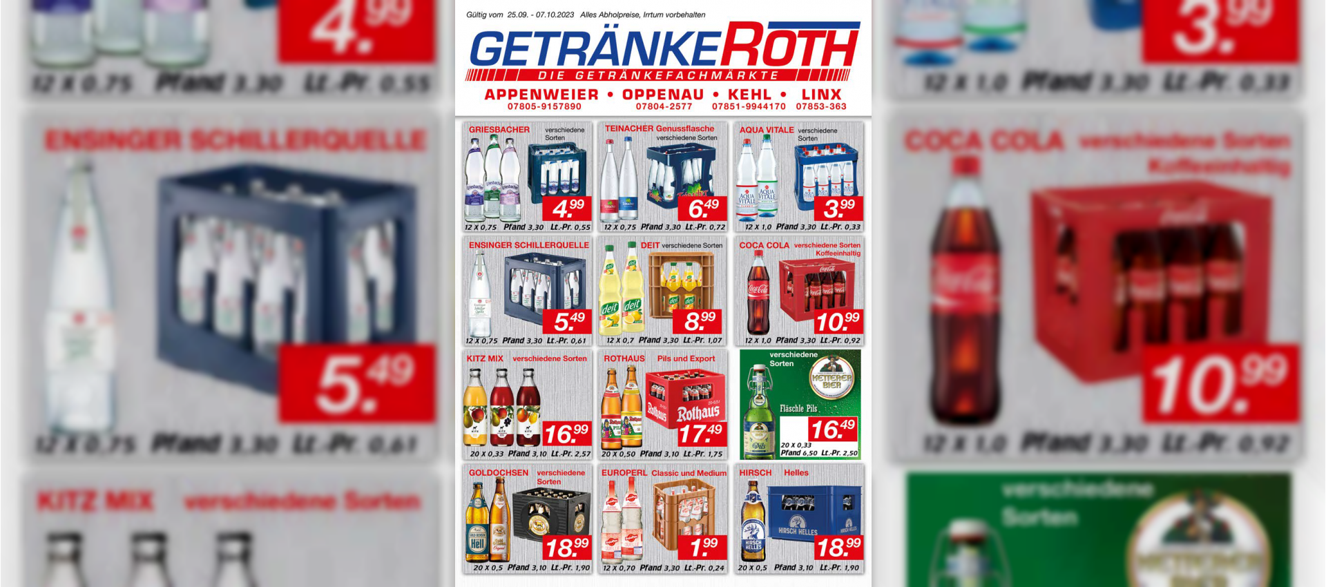 Aktuelles Flugblatt von Getränke Roth - Appenweier, Oppenau, Kehl und Linx